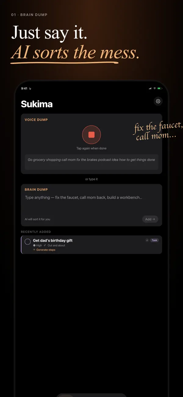 Voice to-do list in Sukima turning speech into organized tasks